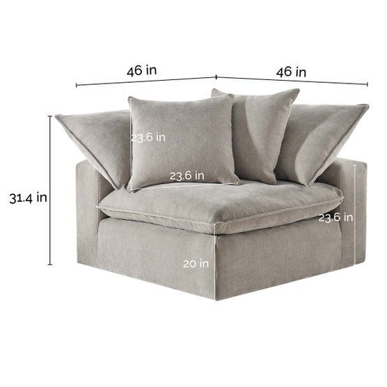 Sereen Fabric Corner Chair with 2 Pillows, Taupe