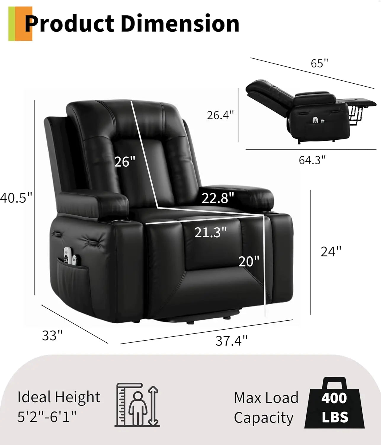Power Lift Recliner Chair Heat and Massage, PU Leather