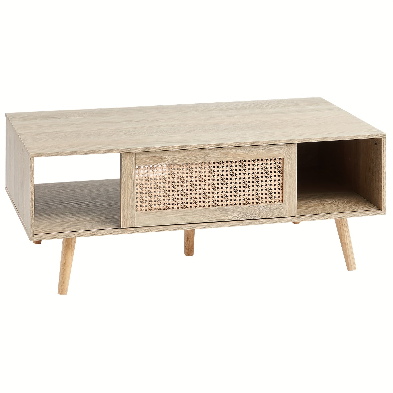 42” Modern Light Wood Coffee Table with Two-Tier Storage