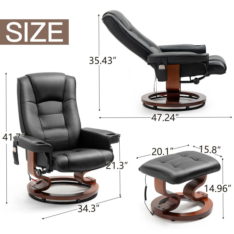 Heated Massage Recliner Chair with Ottoman – 360° Swivel