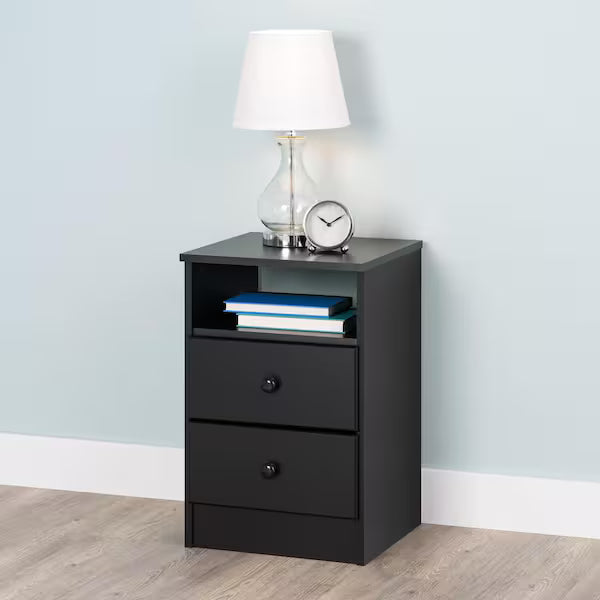 DUMOS Small Nightstand with 2 Fabric Drawers – Classic Black, 20" Tall