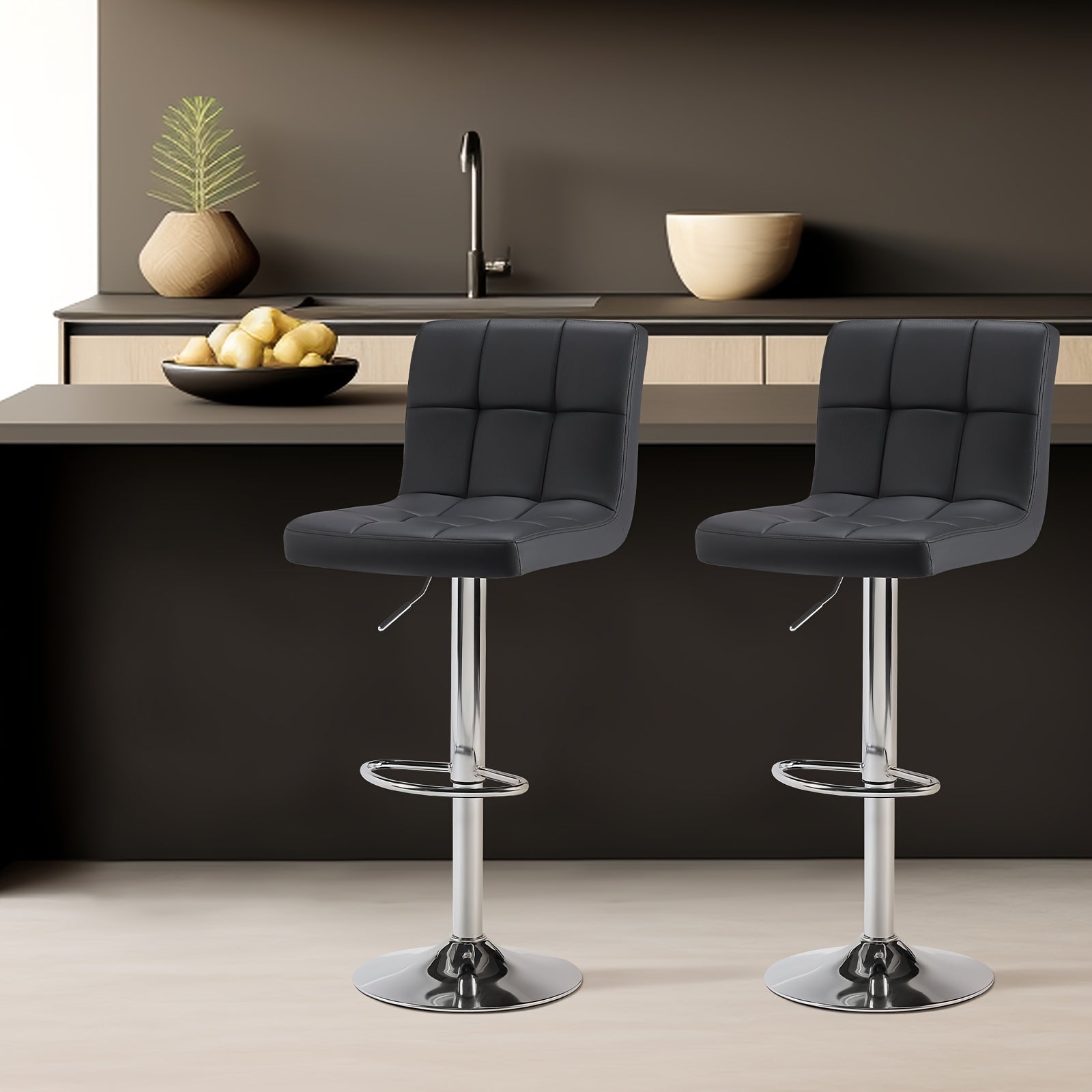Bar Stools, PU Leather Adjustable Swivel Barstools, Kitchen Counter Height, Set of 2/4