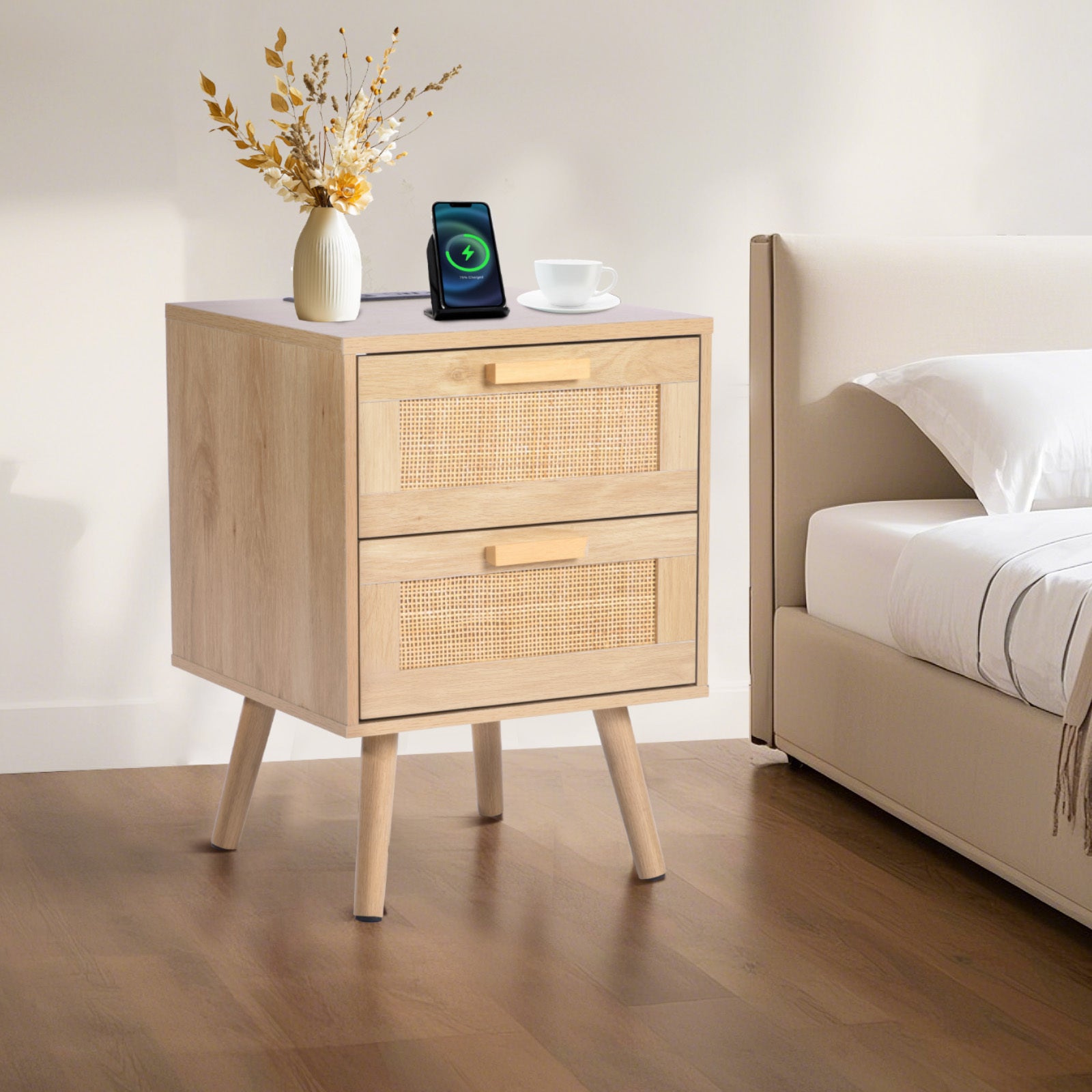 Vevor Rattan Nightstand End Table