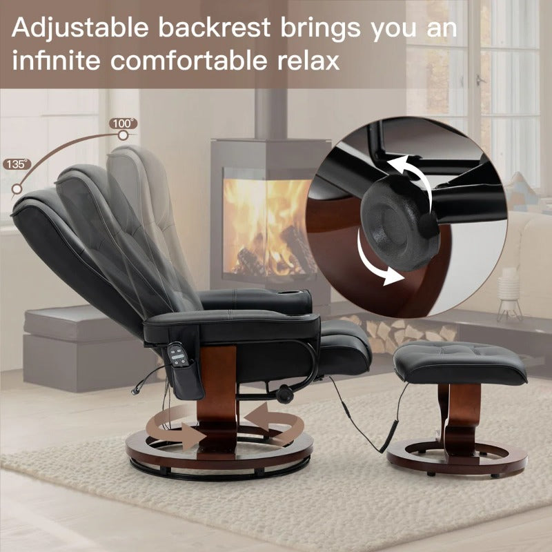 Heated Massage Recliner Chair with Ottoman – 360° Swivel