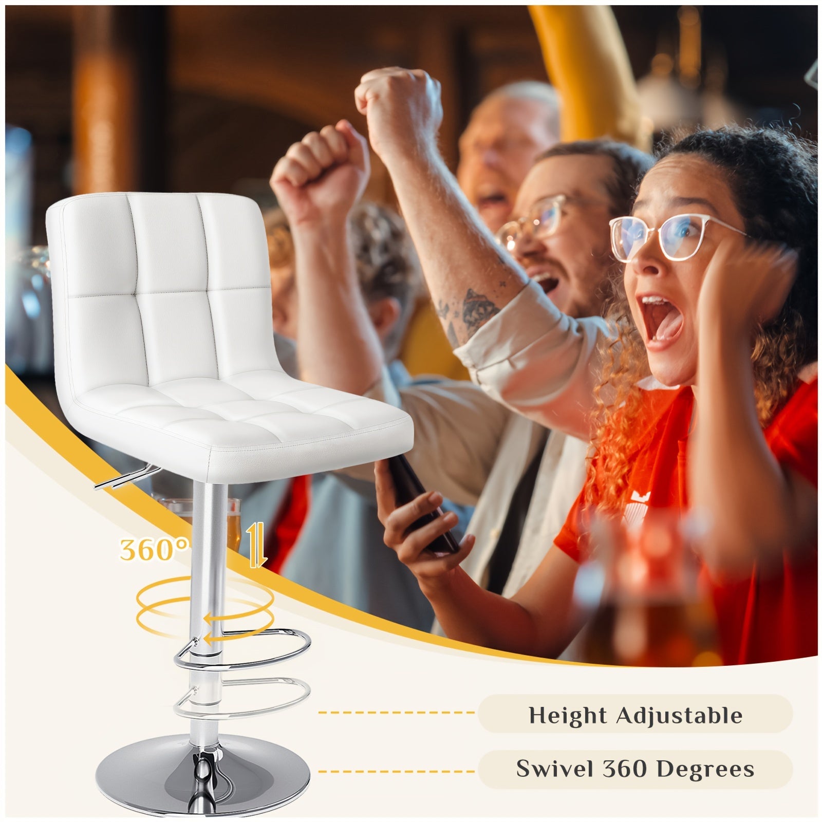 Bar Stools, PU Leather Adjustable Swivel Barstools, Kitchen Counter Height, Set of 2/4